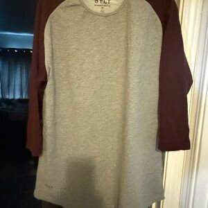 BYLT Basics Heather Gray and Burgundy Long Sleeve Tee